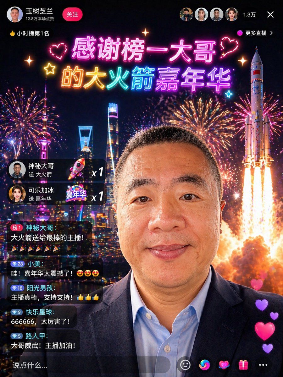 Chinese Livestream Rocket Gala — GPT Image 2 image prompt example
