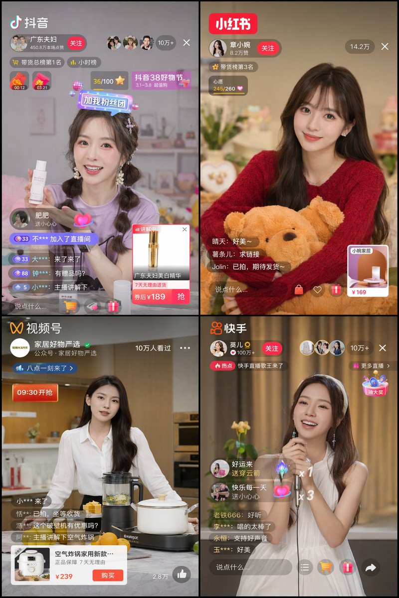 Chinese Livestreaming App Ui Grid — GPT Image 2 image prompt example