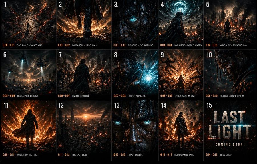 Cinematic 3x3 Storyboard — GPT Image 2 image prompt example