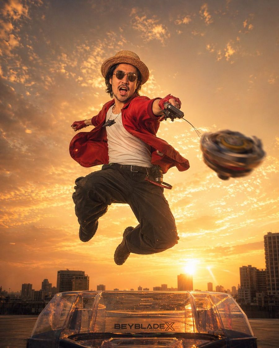 Cinematic Beyblade Rooftop Launch — GPT Image 2 image prompt example