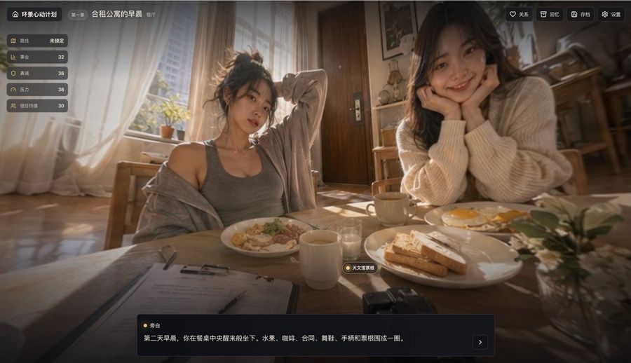 Cinematic Breakfast Dating Sim — GPT Image 2 image prompt example