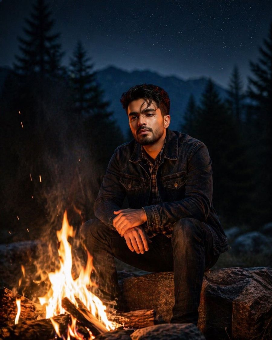 Cinematic Forest Campfire Portrait — GPT Image 2 image prompt example
