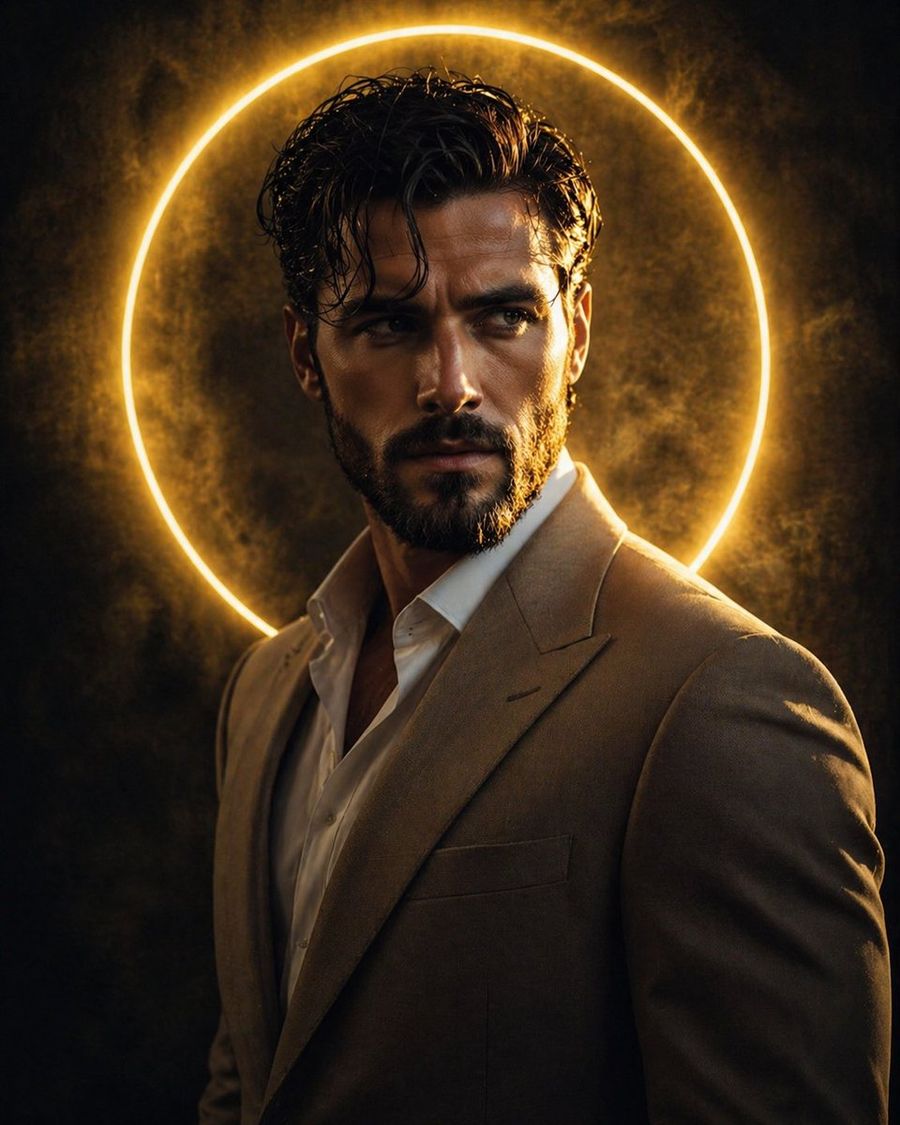 Cinematic Male Portrait With Neon Halo — GPT Image 2 image prompt example