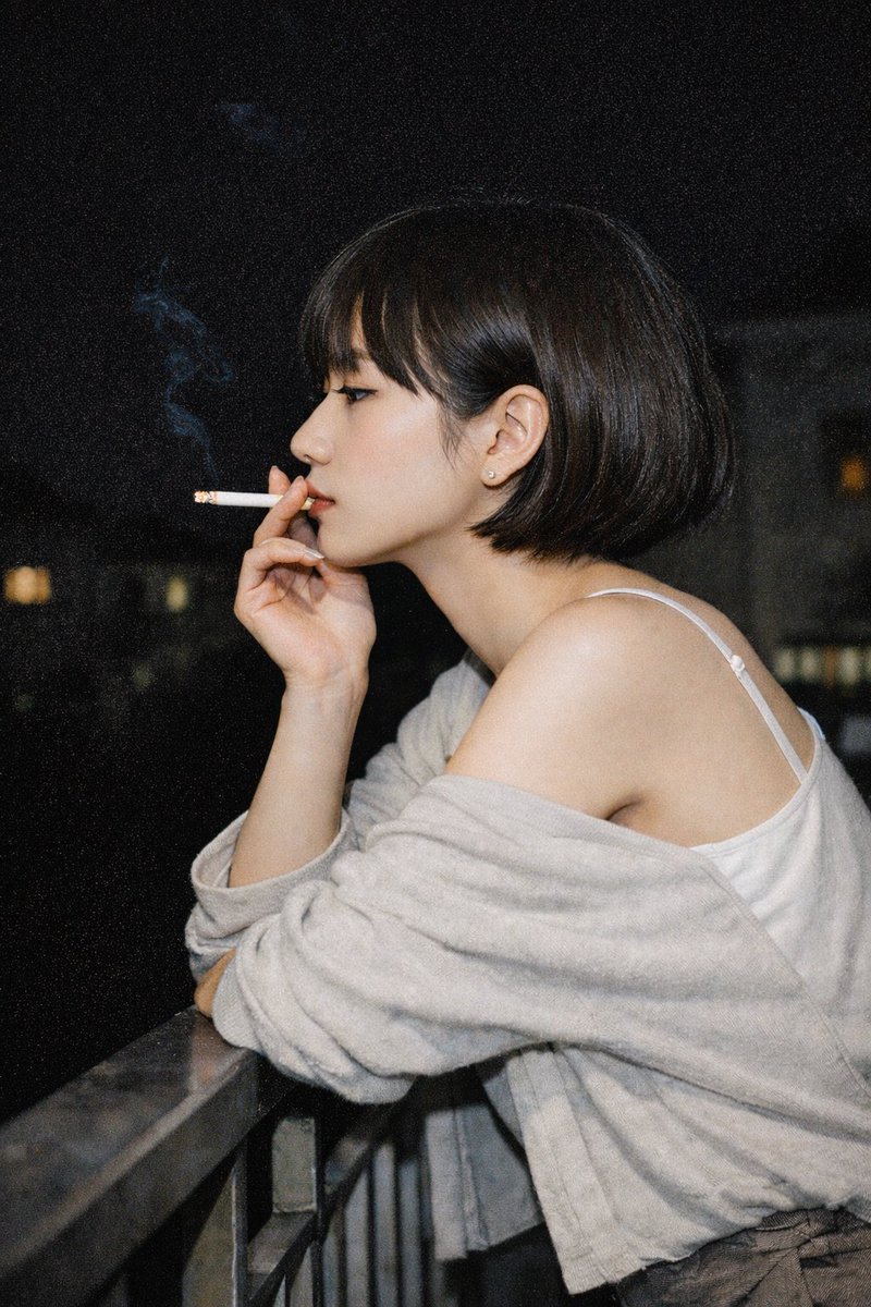Cinematic Night Portrait Of A Woman Smoking — GPT Image 2 image prompt example