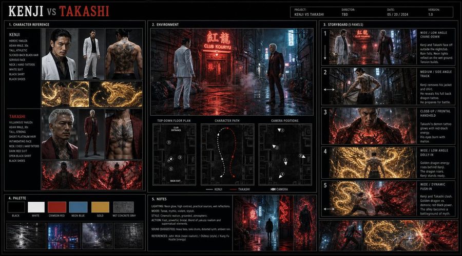Cinematic Pre Production Board Yakuza — GPT Image 2 image prompt example