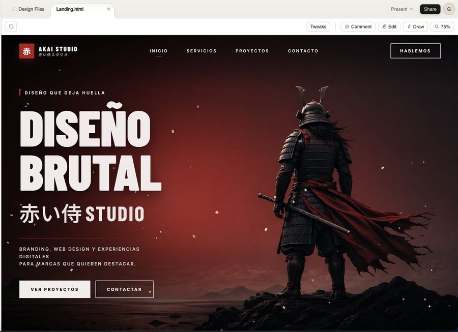 Cinematic Samurai Agency Landing Page — GPT Image 2 image prompt example