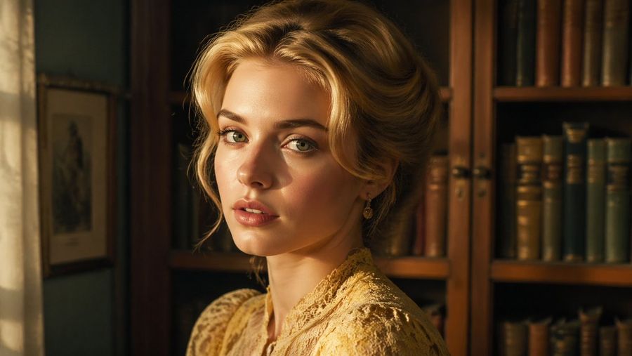 Cinematic Woman In Vintage Library — GPT Image 2 image prompt example