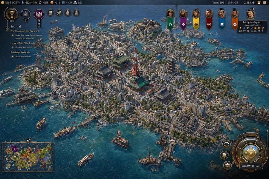Civ Style 1954 Tokyo Harbor Screenshot — GPT Image 2 image prompt example