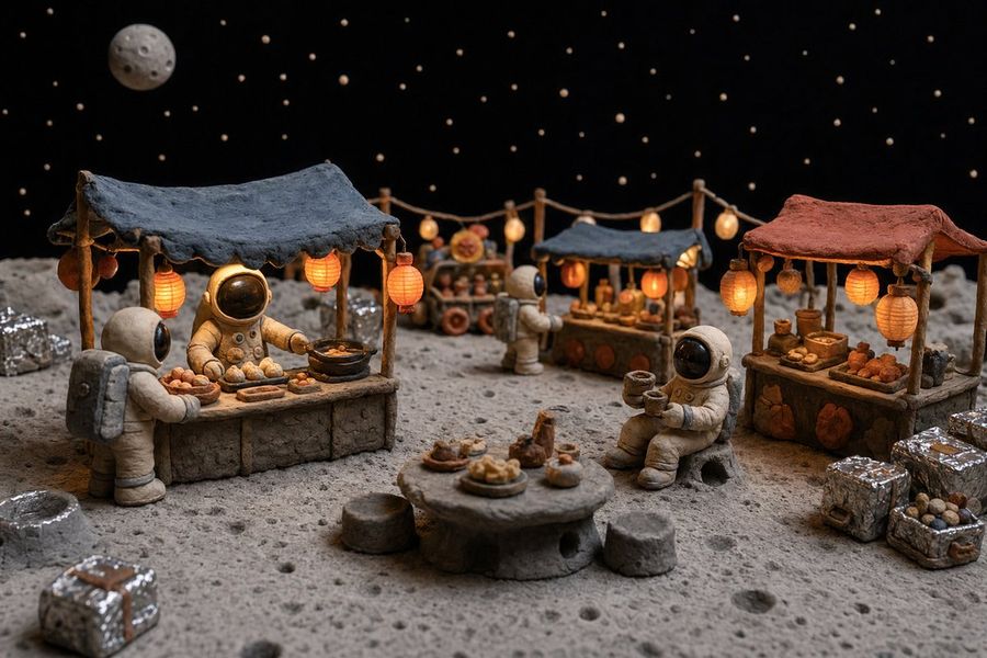Clay Astronaut Moon Market — GPT Image 2 image prompt example