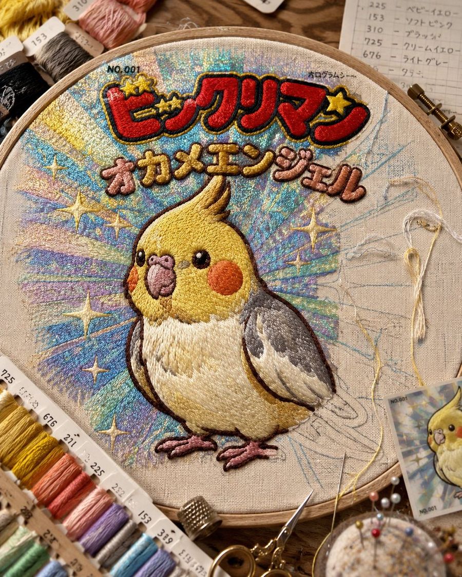 Cockatiel Embroidery Hoop — GPT Image 2 image prompt example