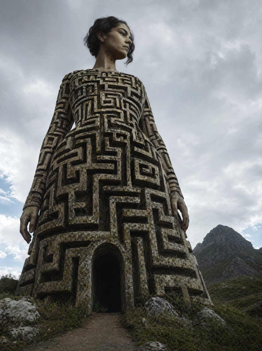 Colossal Labyrinth Woman Monument — GPT Image 2 image prompt example