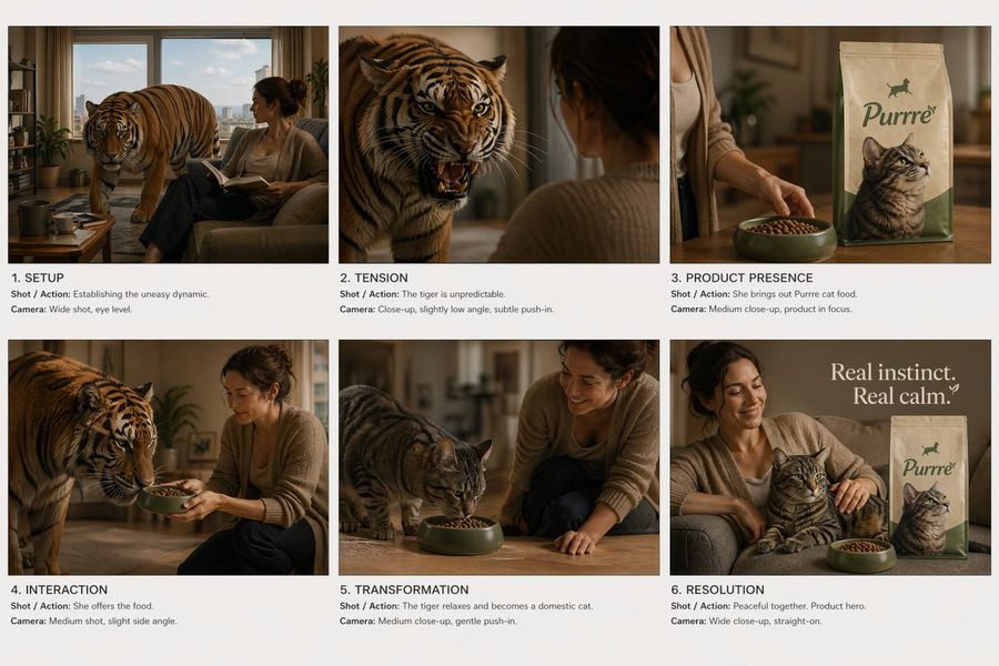 Commercial Ad Storyboard Layout — GPT Image 2 image prompt example