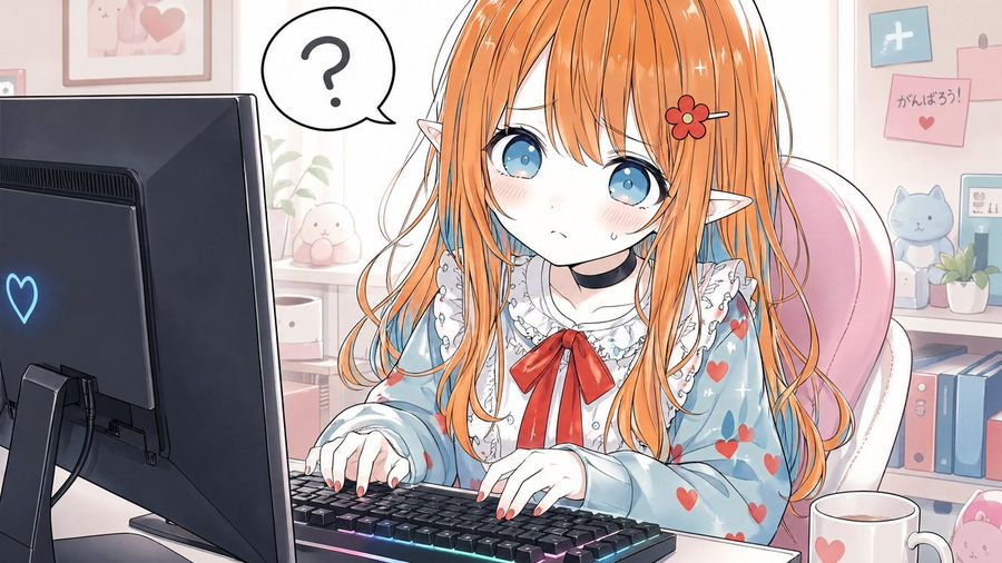 Confused Elf Girl At Pastel Desk — GPT Image 2 image prompt example
