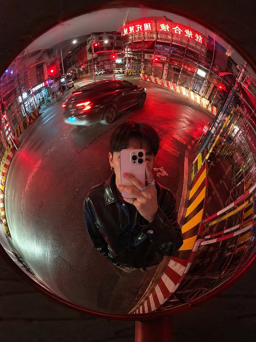 Convex Mirror Night Street Selfie — GPT Image 2 image prompt example