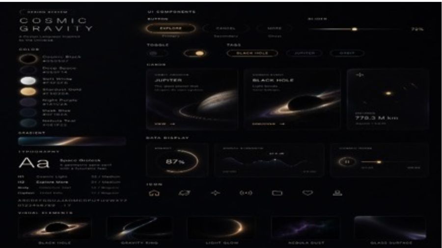 Cosmic Gravity Glass Ui System — GPT Image 2 image prompt example