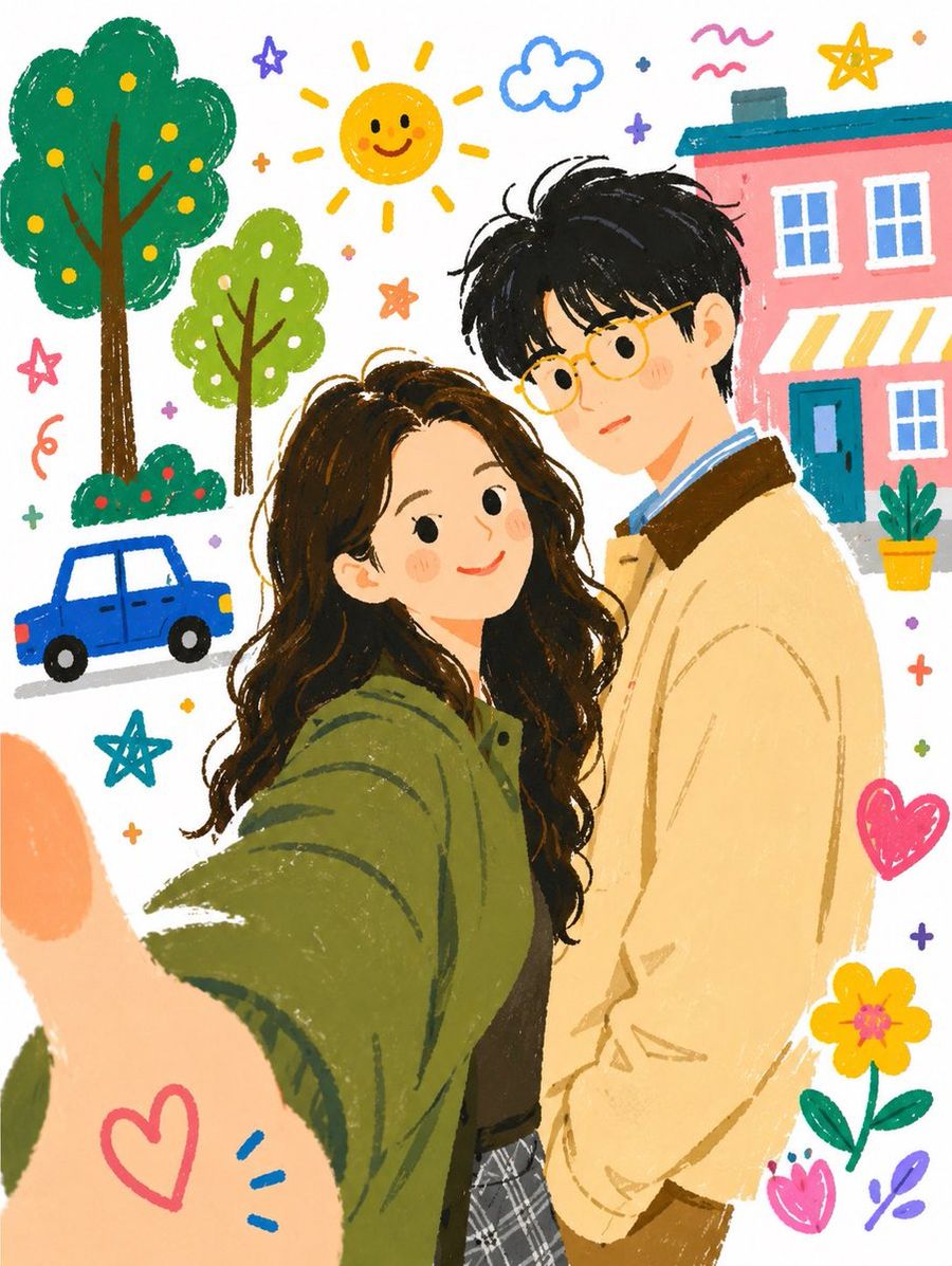 Couple Selfie Illustration — GPT Image 2 image prompt example