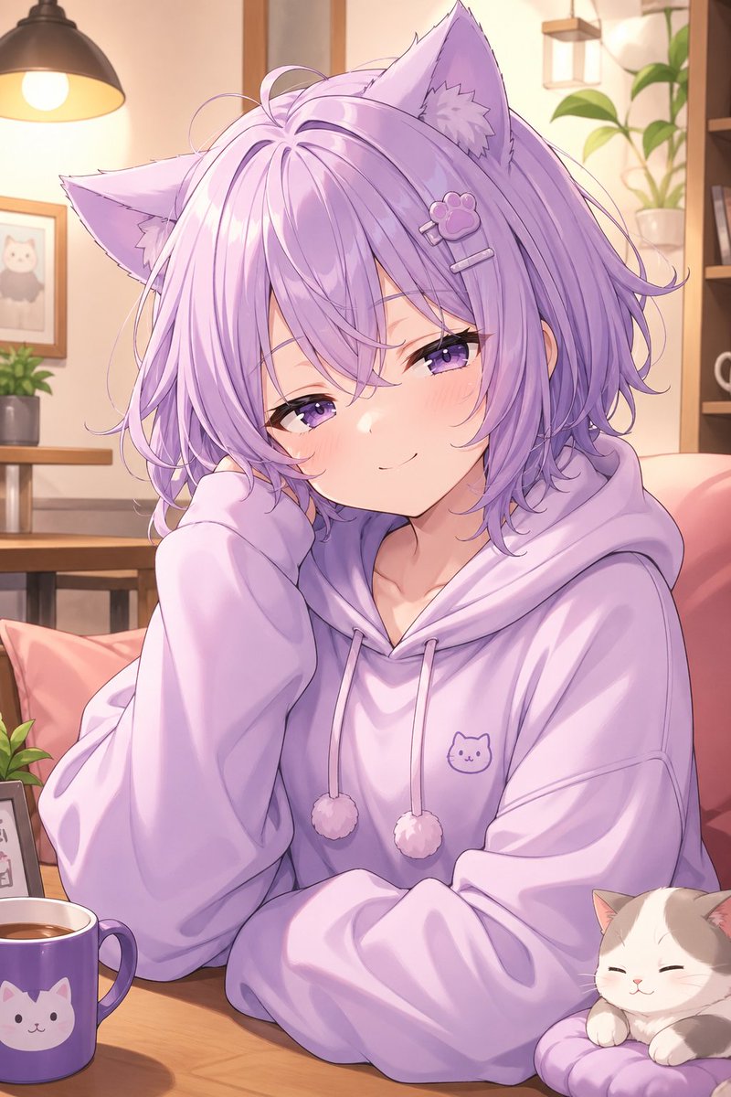 Cozy Lavender Catgirl Portrait — GPT Image 2 image prompt example