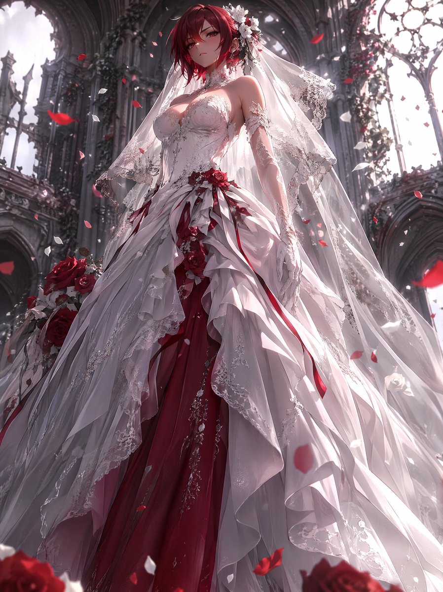 Crimson Accent Gothic Bridal Gown — GPT Image 2 image prompt example