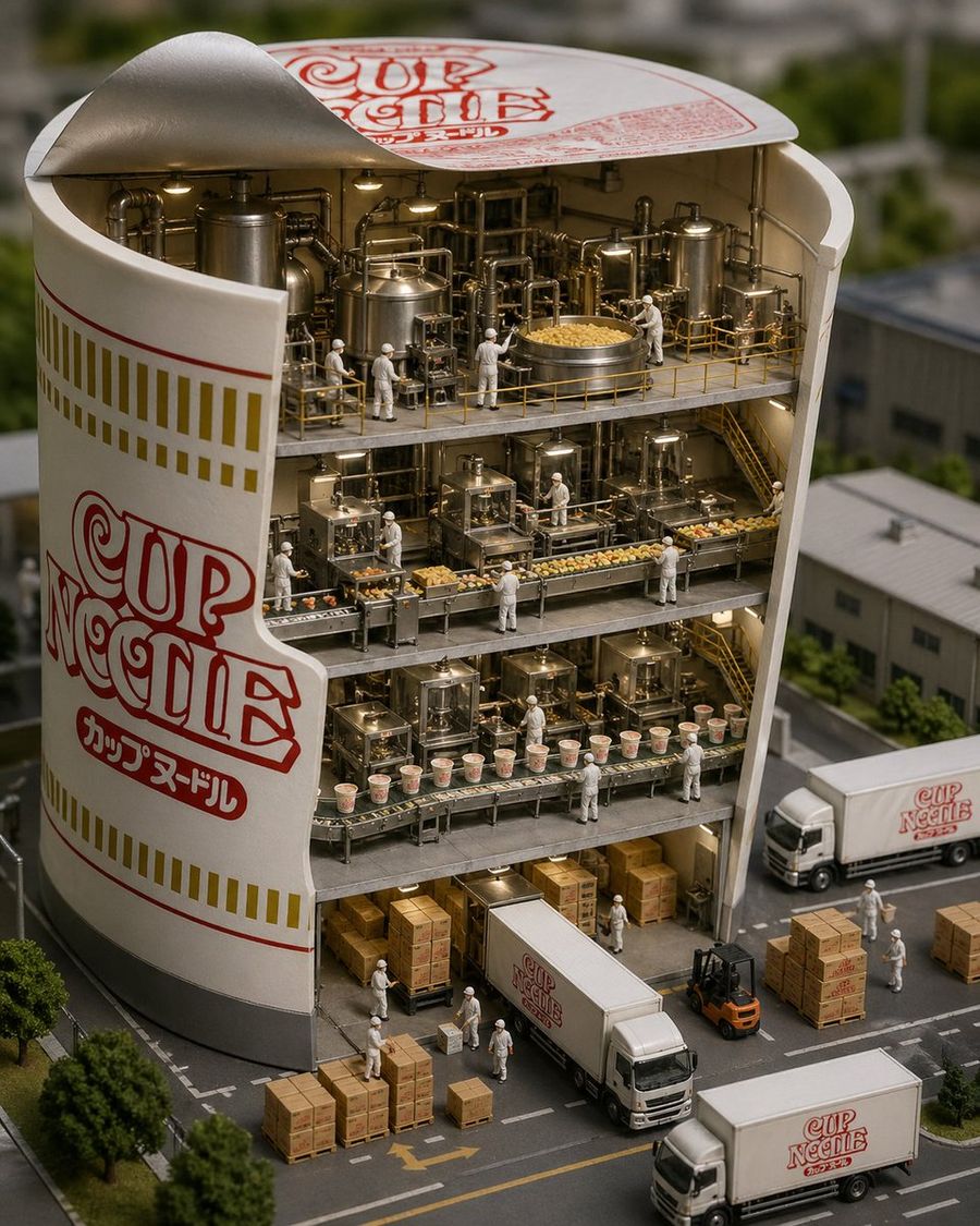 Cup Noodle Factory Cross Section Diorama — GPT Image 2 image prompt example