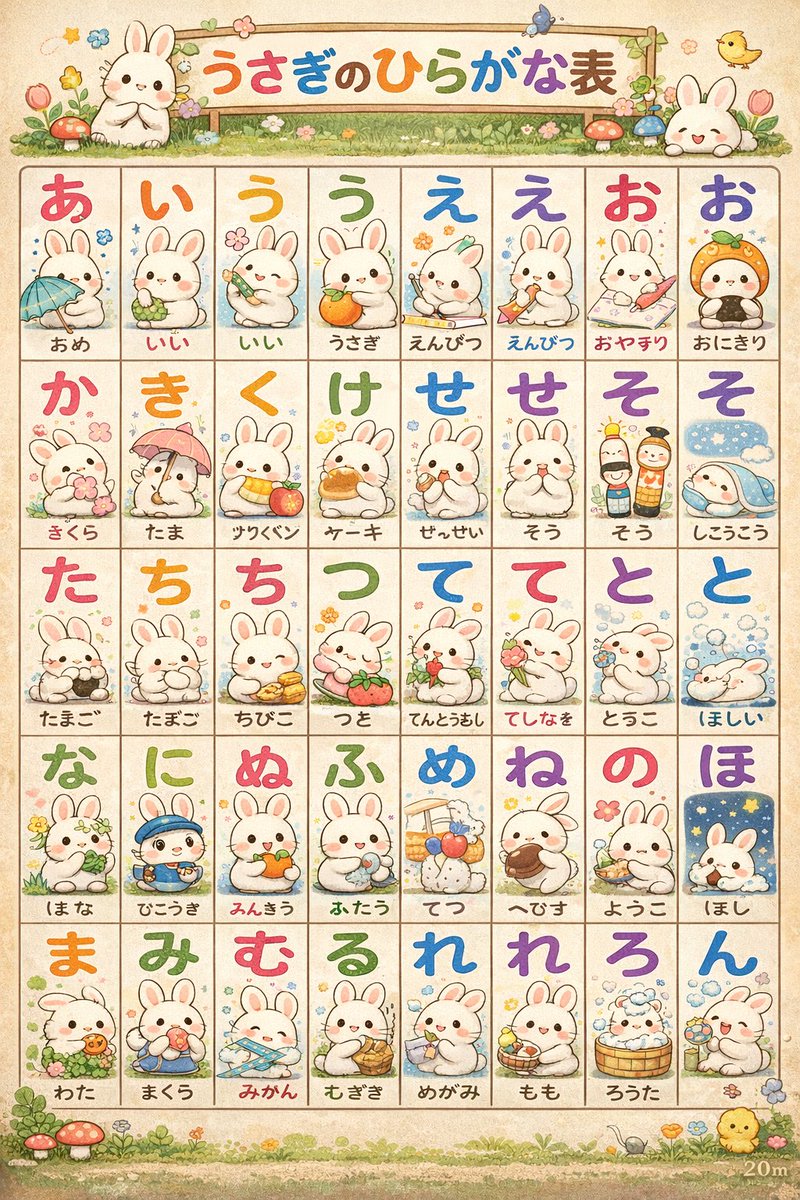 Cute Bunny Hiragana Poster — GPT Image 2 image prompt example