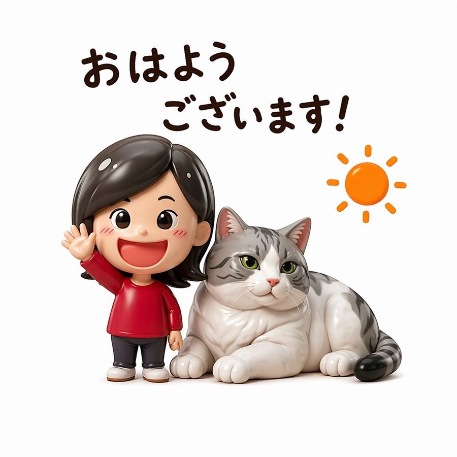 Cute Morning Greeting Figure Sticker — GPT Image 2 image prompt example