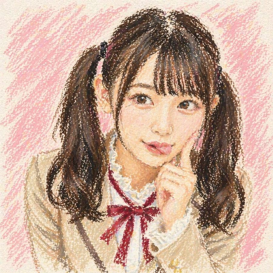 Cute Oil Pastel Schoolgirl Portrait — GPT Image 2 image prompt example