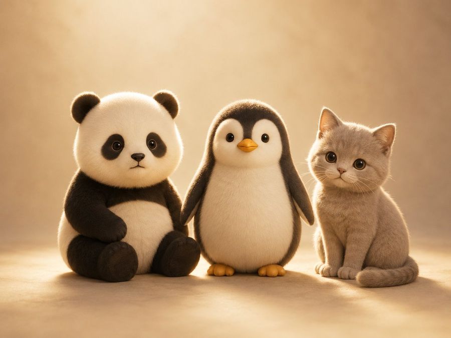 Cute Plush Animal Trio — GPT Image 2 image prompt example