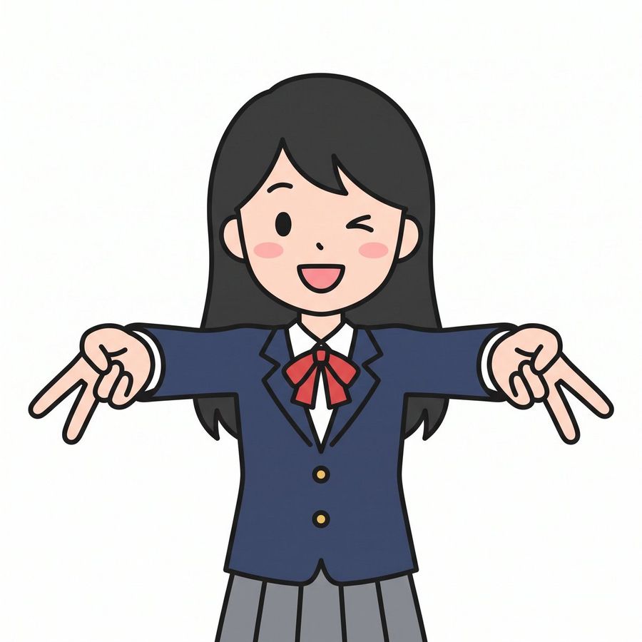 Cute Winking Schoolgirl Peace Sign — GPT Image 2 image prompt example