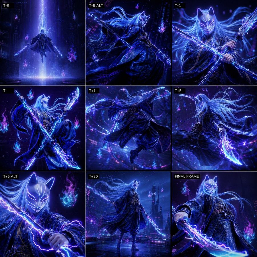 Cyber Kitsune Warrior Storyboard — GPT Image 2 image prompt example