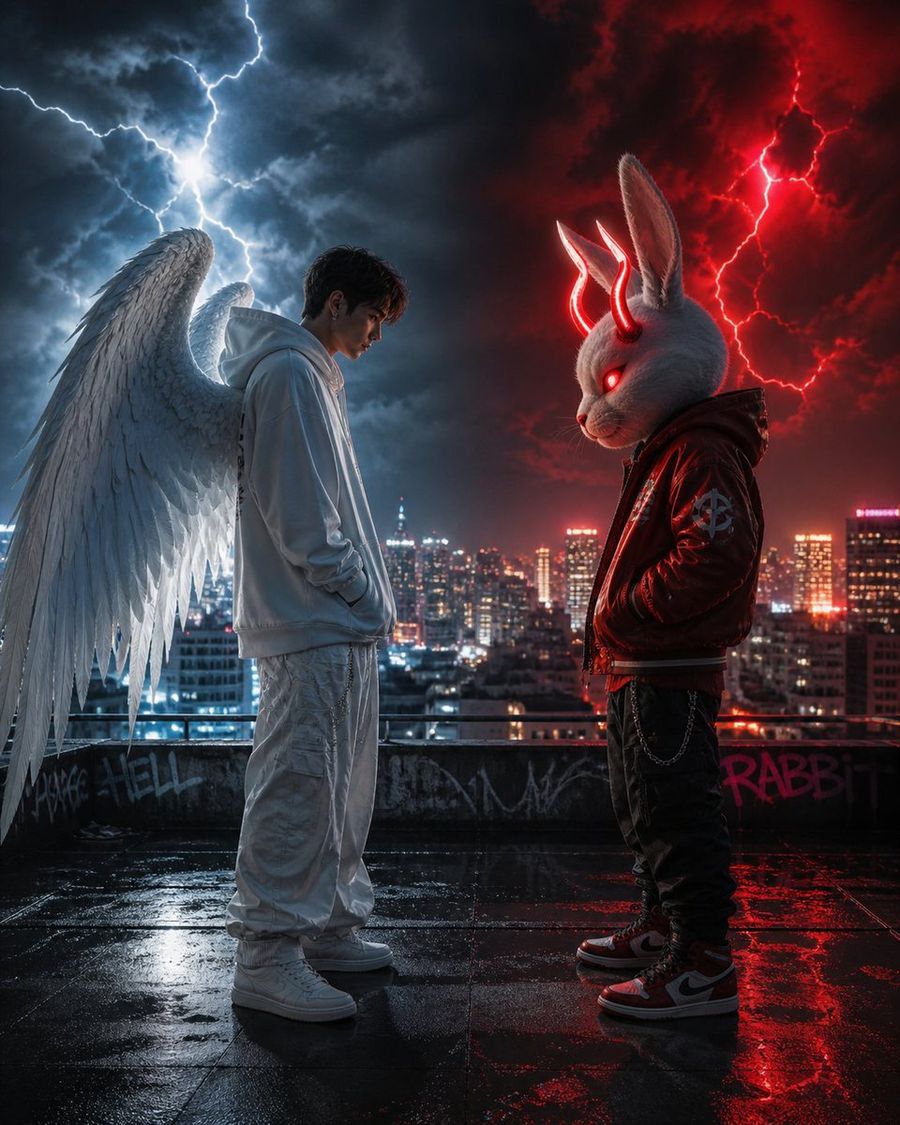 Cyberpunk Angel Demon Showdown — GPT Image 2 image prompt example