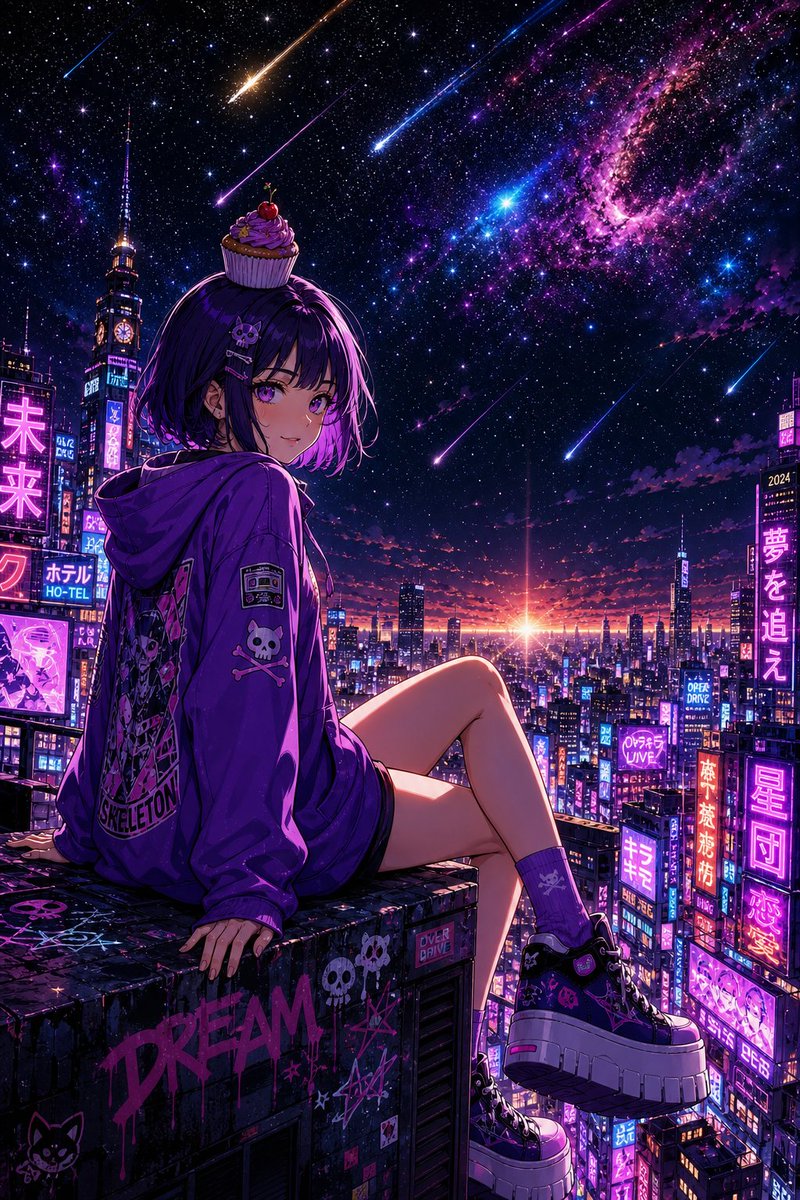Cyberpunk Anime Rooftop Girl — GPT Image 2 image prompt example