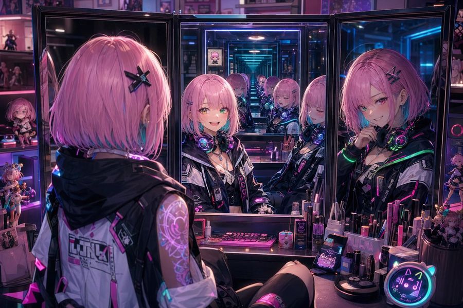 Cyberpunk Anime Vanity Mirror Scene — GPT Image 2 image prompt example