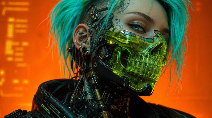 Cyberpunk Cyborg Skull Mask Portrait — GPT Image 2 image prompt example