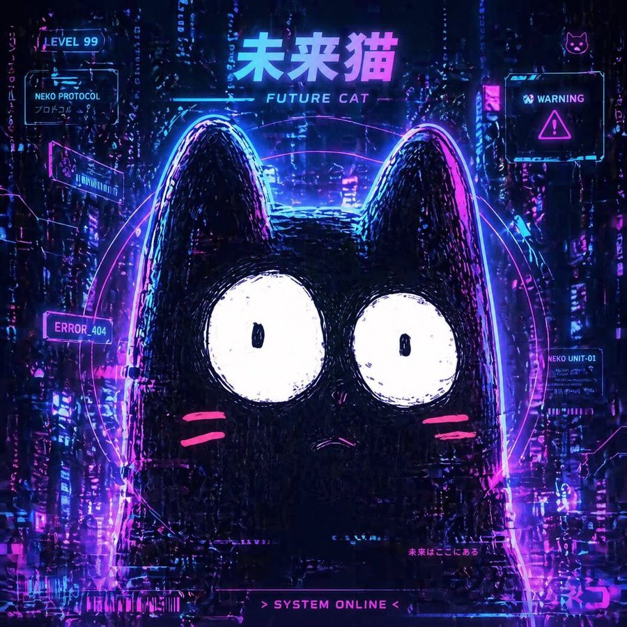 Cyberpunk Future Cat Neon Poster — GPT Image 2 image prompt example