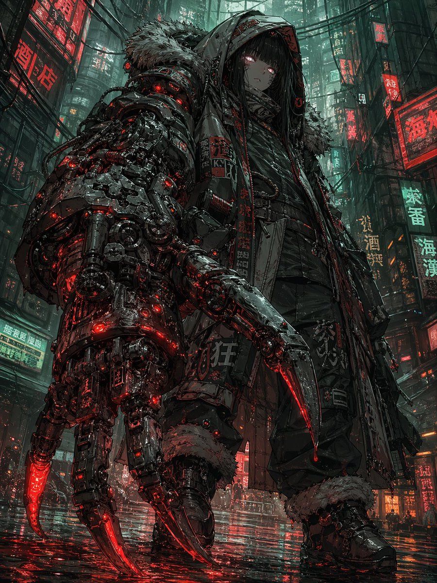 Cyberpunk Girl With Giant Claw Arm — GPT Image 2 image prompt example
