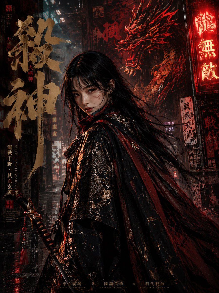 Cyberpunk Ming Warrior Poster — GPT Image 2 image prompt example