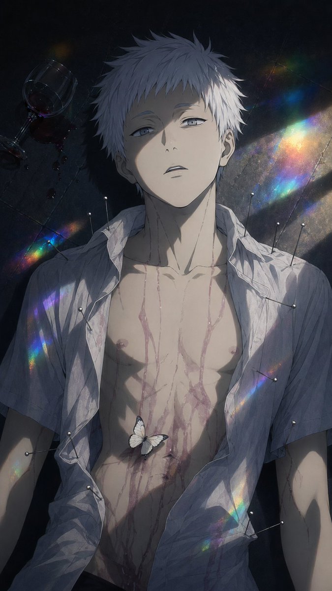 Dark Anime Boy With Pins And Prism Light — GPT Image 2 image prompt example