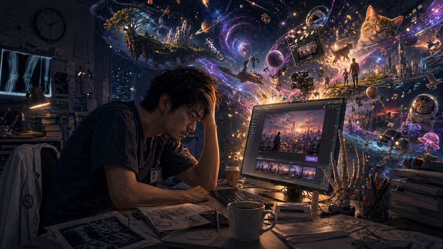 Dark Creative Overload At Night — GPT Image 2 image prompt example