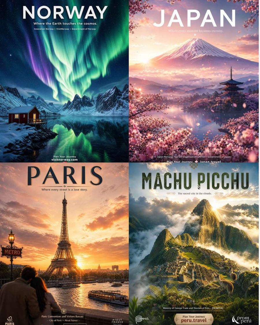 Destination Tourism Posters — GPT Image 2 image prompt example