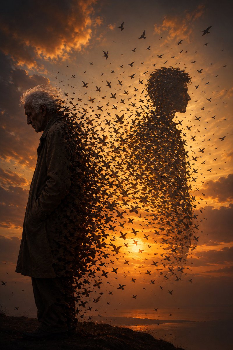 Dissolving Man Migrating Birds — GPT Image 2 image prompt example