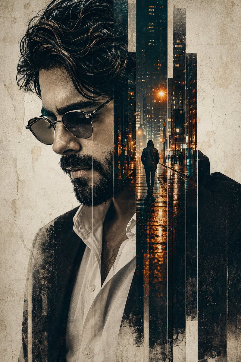 Double Exposure Pensive Man Portrait — GPT Image 2 image prompt example