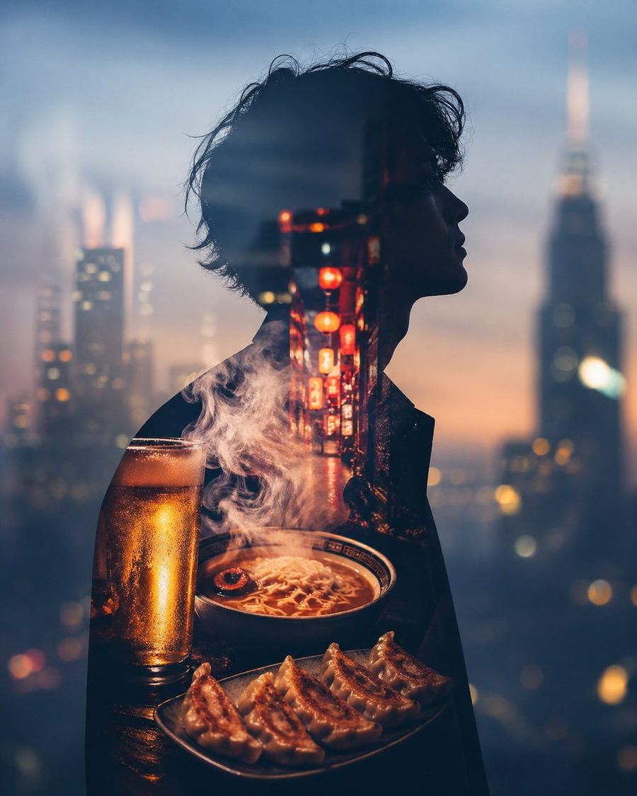 Double Exposure Urban Silhouette — GPT Image 2 image prompt example
