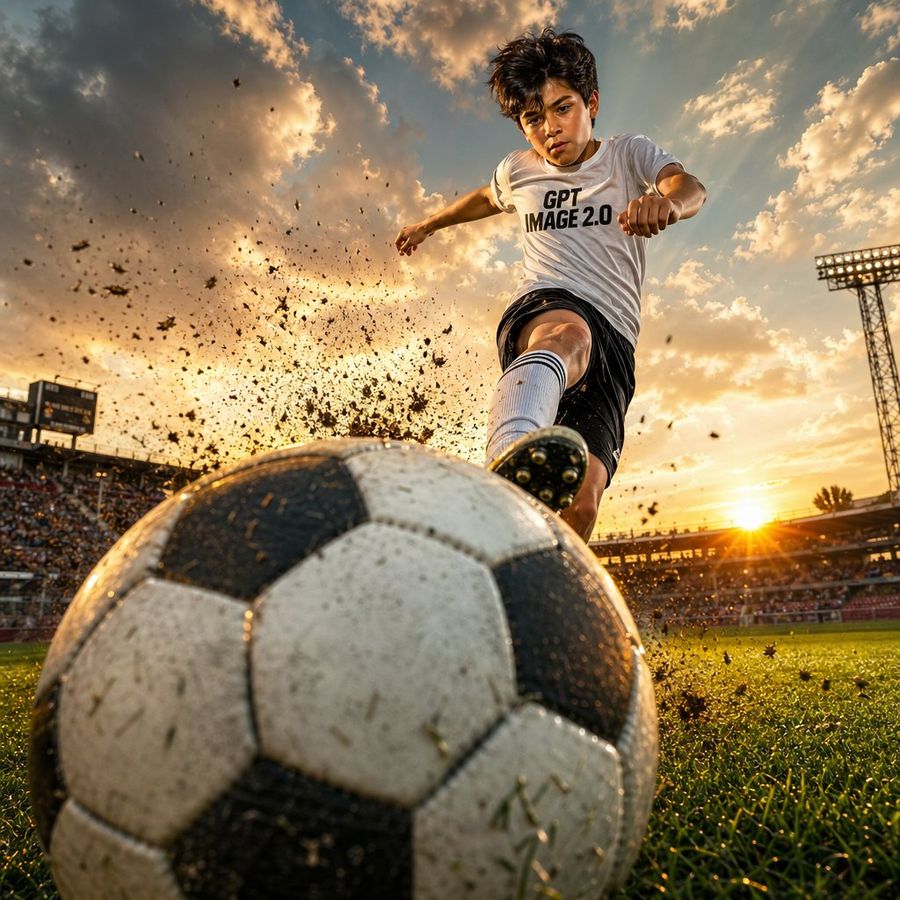 Dramatic Soccer Cinematic Action Shot — GPT Image 2 image prompt example