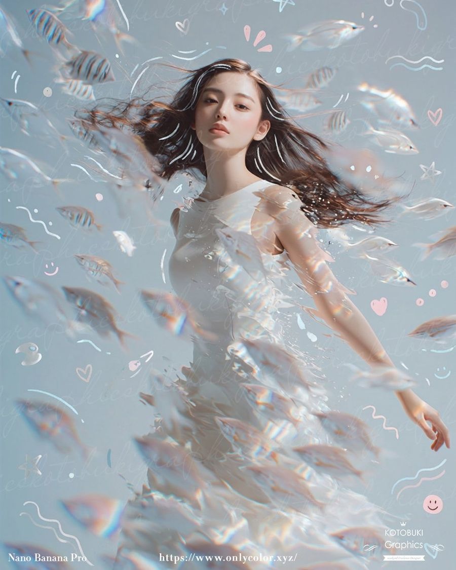 Dreamy Underwater Woman With Translucent Fish — GPT Image 2 image prompt example