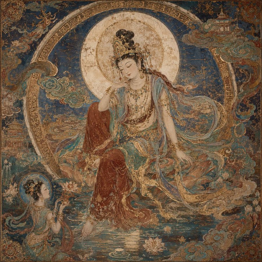 Dunhuang Mural Water Moon Guanyin — GPT Image 2 image prompt example