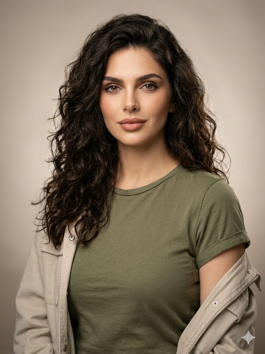 Editorial Studio Portrait In Olive Tee — GPT Image 2 image prompt example