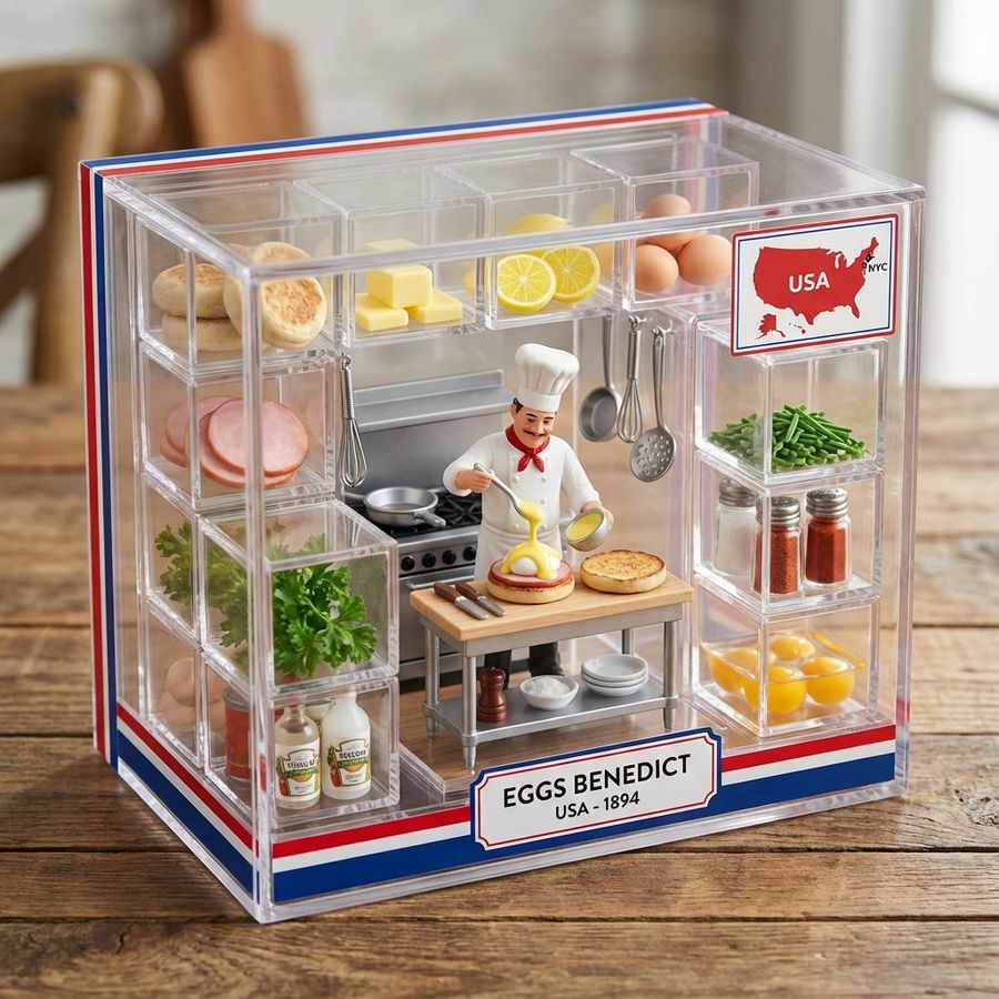 Eggs Benedict Miniature Acrylic Box — GPT Image 2 image prompt example