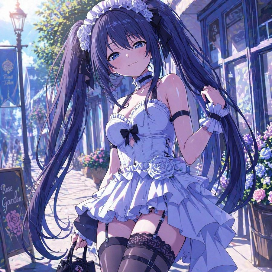 Elegant Anime Girl On A Flower Street — GPT Image 2 image prompt example