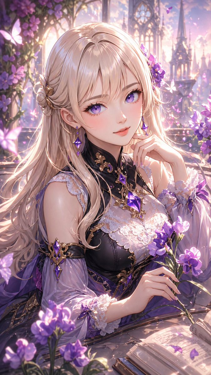 Elegant Fantasy Girl In Violet Garden — GPT Image 2 image prompt example