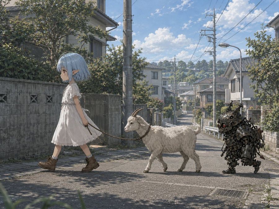 Elf Goat Robot Street — GPT Image 2 image prompt example